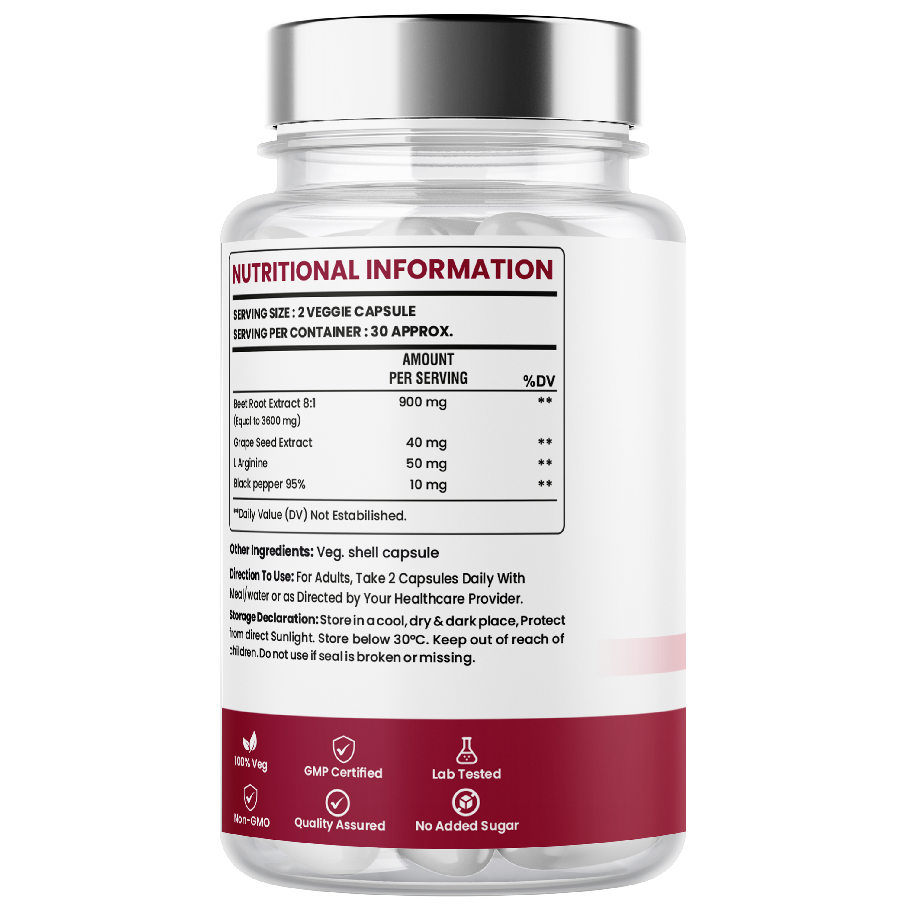 Beetroot Capsules with Beetroot Extract, Grape Seed & L-Arginine – Blood Flow & Energy Support