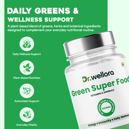 Green Superfood Capsules with Spinach, Barley Grass & Wheatgrass – Energy, Immunity & Daily Wellness