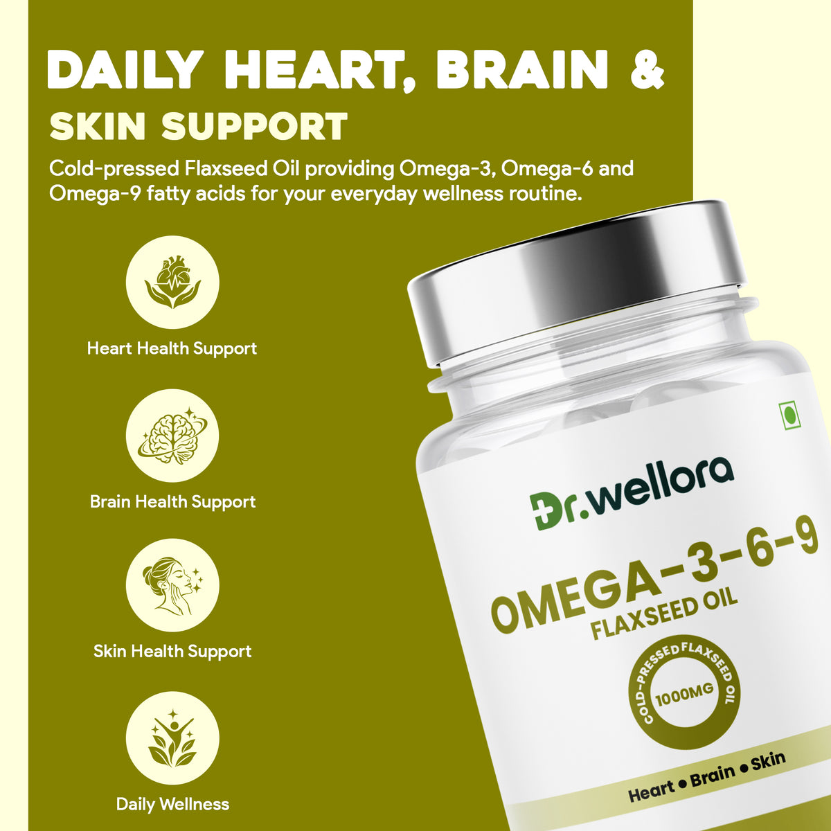 Omega 3-6-9 Flaxseed Oil Capsules – Heart, Brain & Skin Nutritional Support