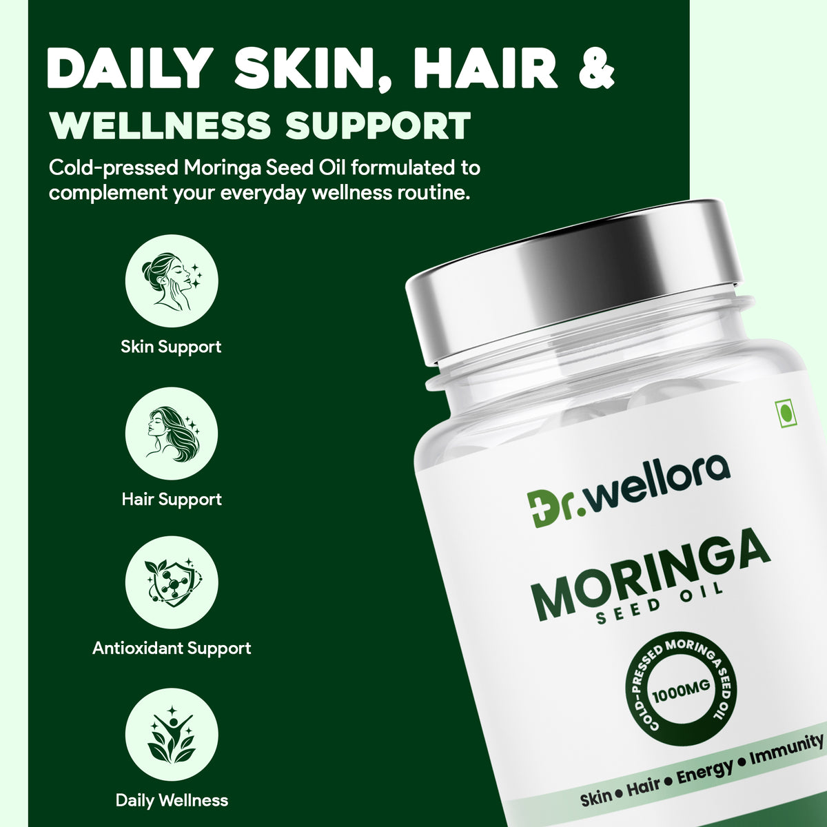 Moringa Seed Oil Capsules – Cold-Pressed Morning Glory Seed Oil for Skin, Hair & Daily Wellness