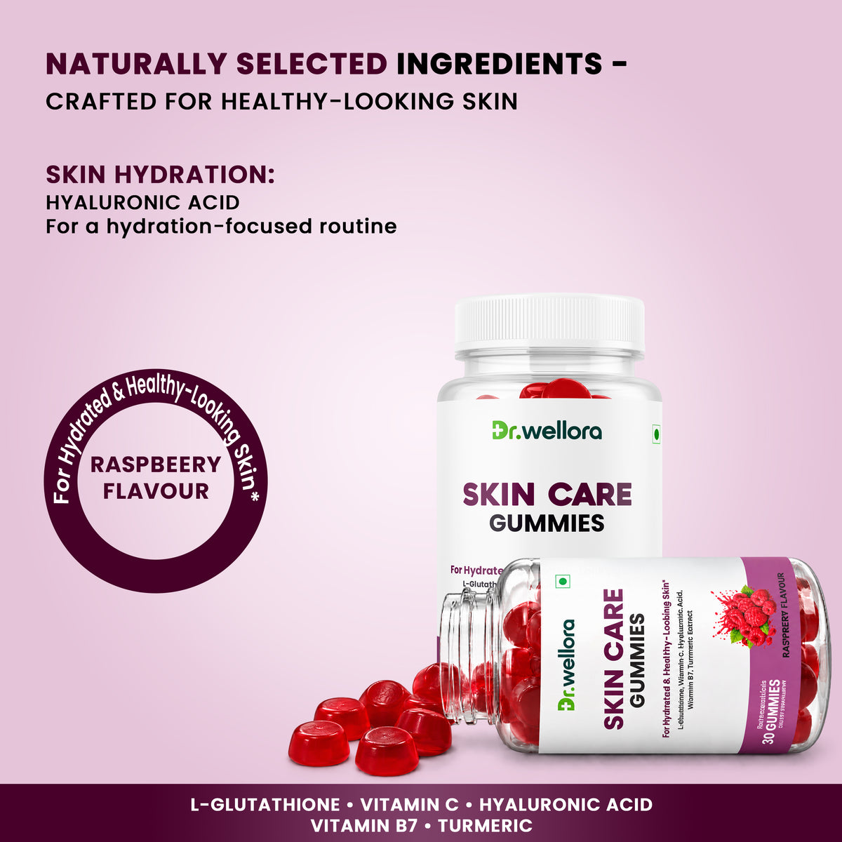 Skin Care Gummies with Glutathione, Vitamin C & Hyaluronic Acid – Hydration & Healthy-Looking Skin Support