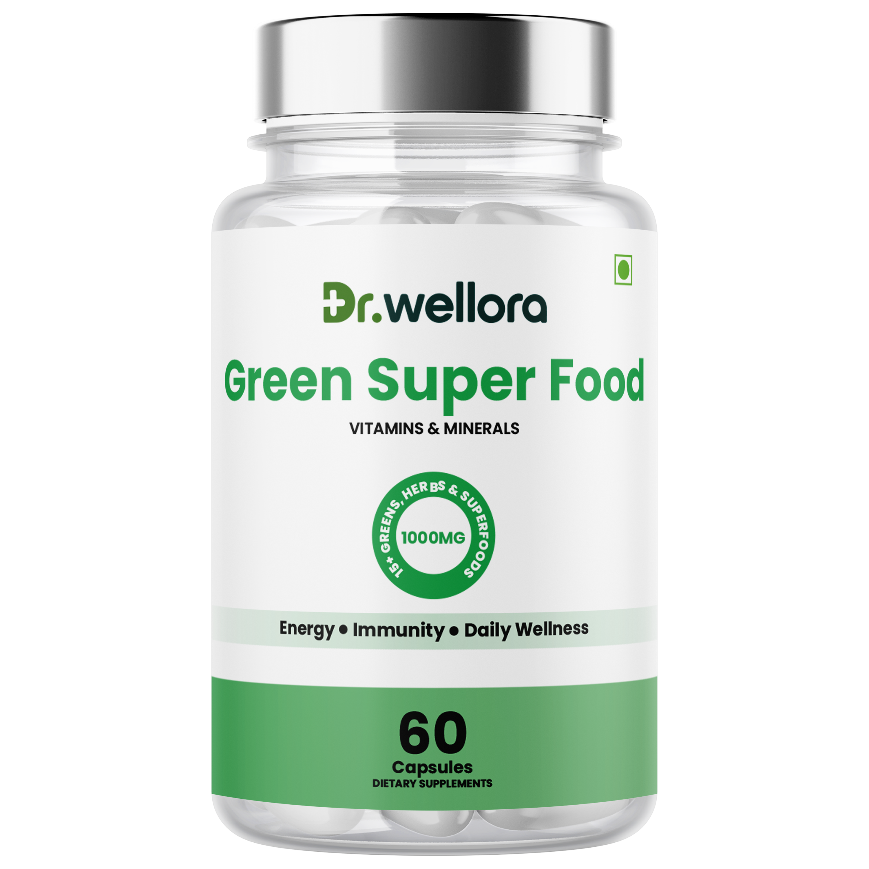 Green Superfood Capsules with Spinach, Barley Grass & Wheatgrass – Energy, Immunity & Daily Wellness