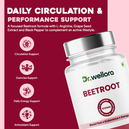 Beetroot Capsules with Beetroot Extract, Grape Seed & L-Arginine – Blood Flow & Energy Support