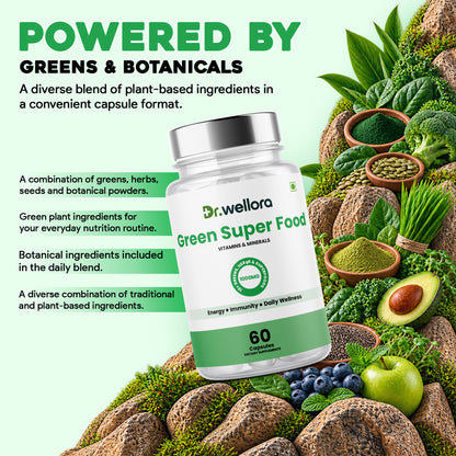 Green Superfood Capsules with Spinach, Barley Grass & Wheatgrass – Energy, Immunity & Daily Wellness