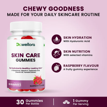 Skin Care Gummies with Glutathione, Vitamin C & Hyaluronic Acid – Hydration & Healthy-Looking Skin Support