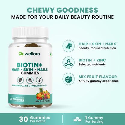 Biotin Gummies for Hair, Skin & Nails with Zinc & Hyaluronic Acid – Beauty Support