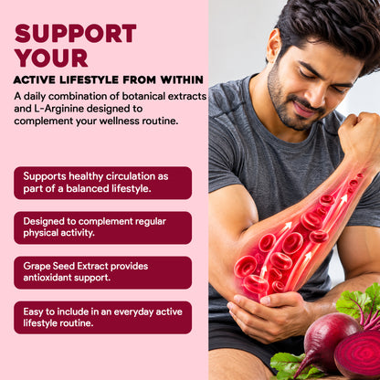 Beetroot Capsules with Beetroot Extract, Grape Seed & L-Arginine – Blood Flow & Energy Support