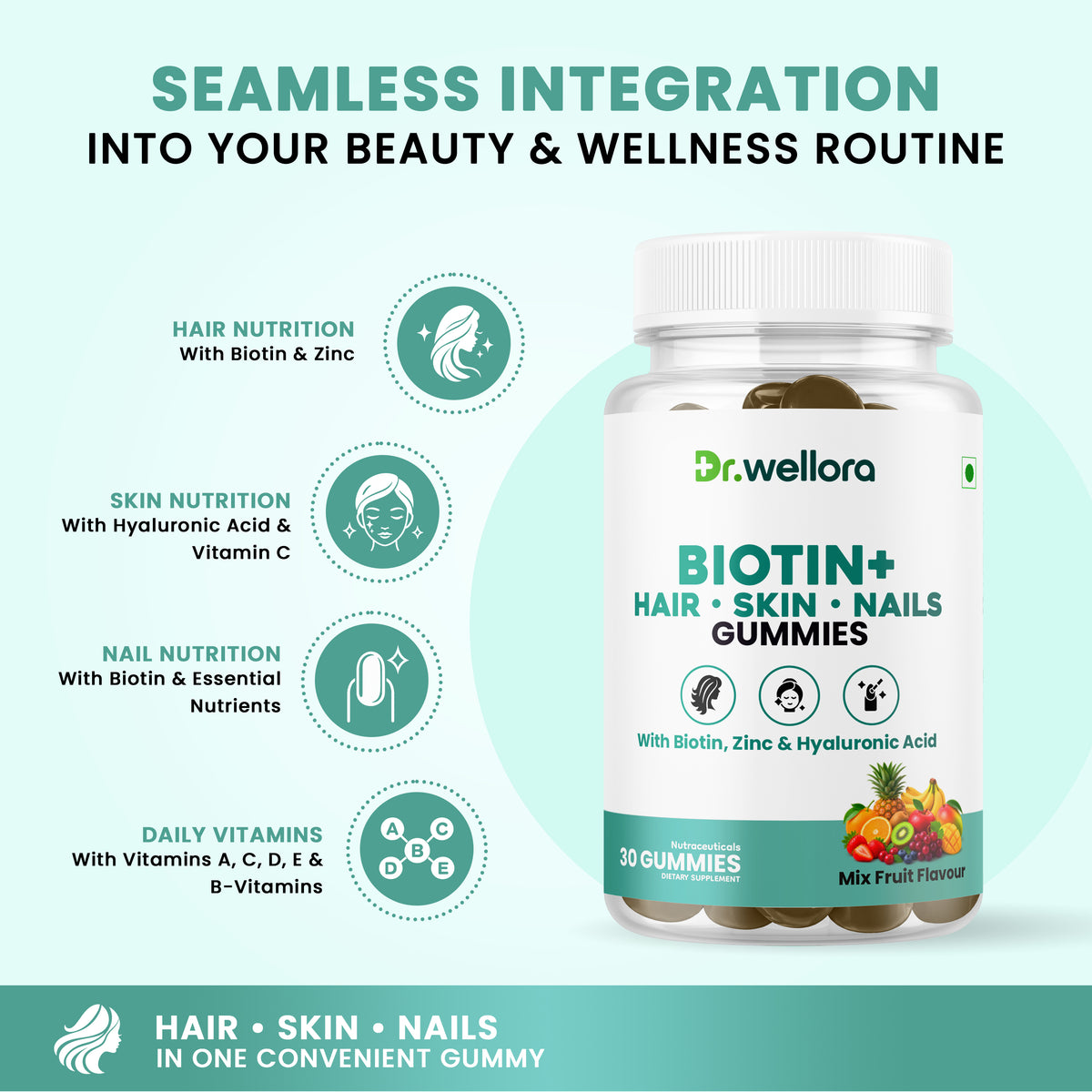 Biotin Gummies for Hair, Skin & Nails with Zinc & Hyaluronic Acid – Beauty Support