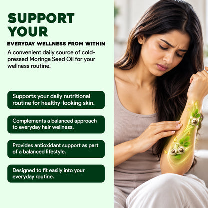 Moringa Seed Oil Capsules – Cold-Pressed Morning Glory Seed Oil for Skin, Hair & Daily Wellness