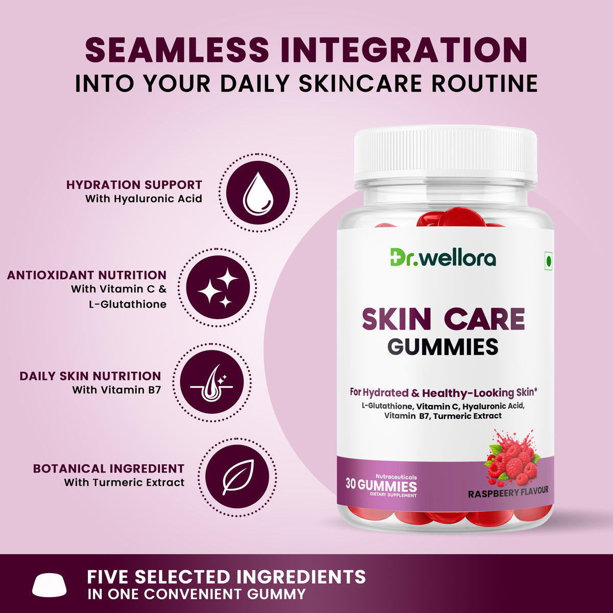 Skin Care Gummies with Glutathione, Vitamin C & Hyaluronic Acid – Hydration & Healthy-Looking Skin Support
