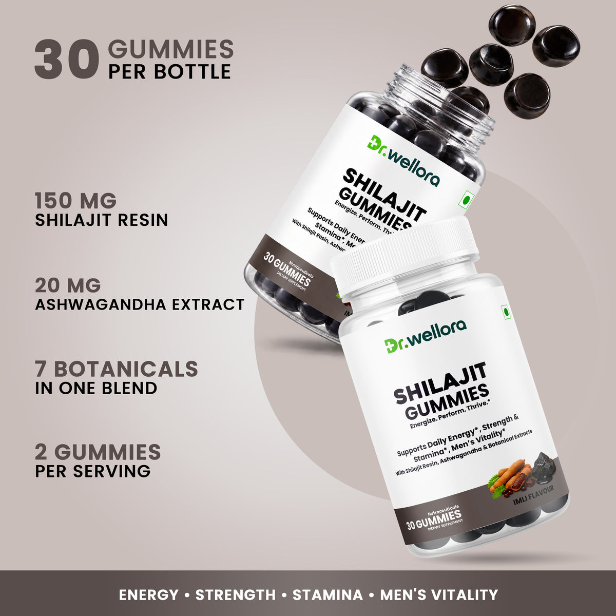 Shilajit Gummies with Ashwagandha & Botanical Extracts – Energy, Strength & Men’s Wellness Support