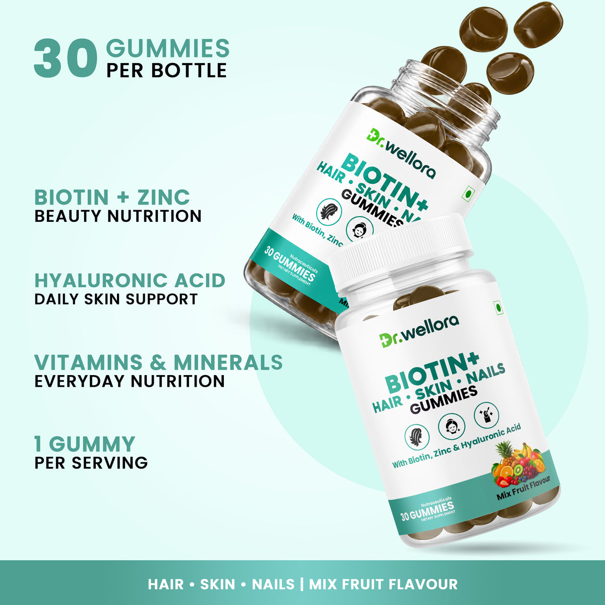 Biotin Gummies for Hair, Skin & Nails with Zinc & Hyaluronic Acid – Beauty Support