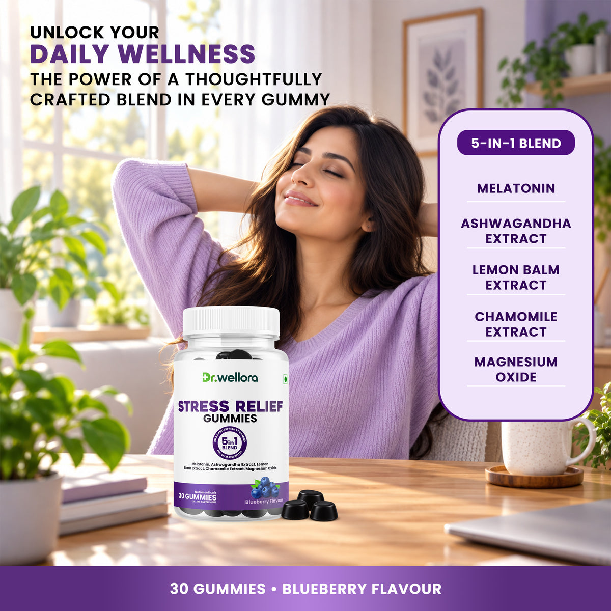Stress Relief Gummies with Melatonin & Ashwagandha – Sleep & Relaxation Support