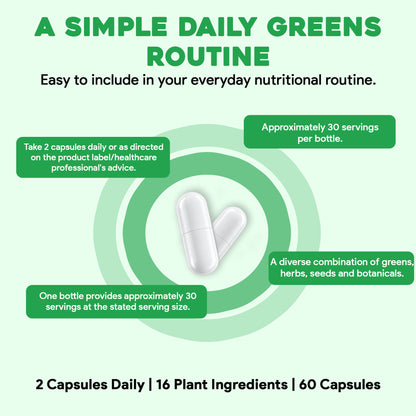 Green Superfood Capsules with Spinach, Barley Grass & Wheatgrass – Energy, Immunity & Daily Wellness