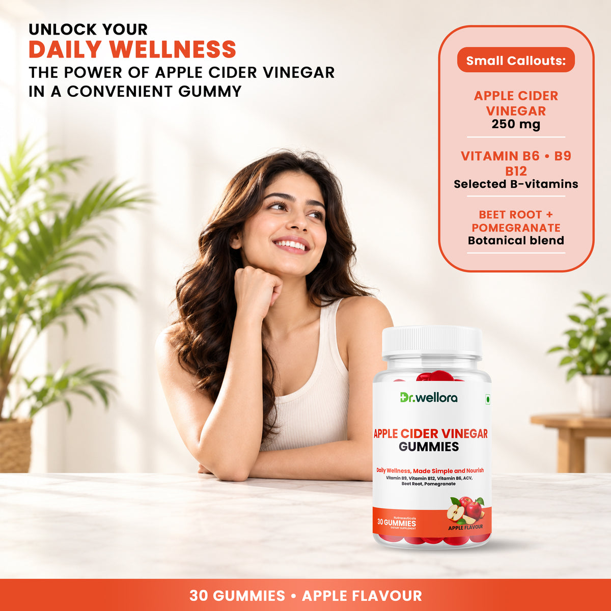 Apple Cider Vinegar Gummies with B Vitamins, Beetroot & Pomegranate – Daily Wellness Support