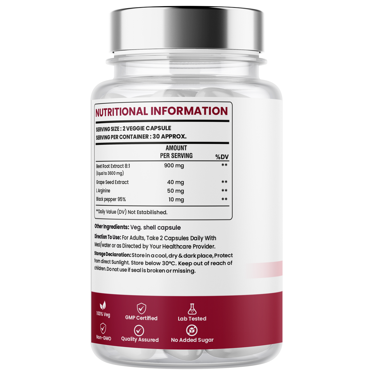 Beetroot Capsules with Beetroot Extract, Grape Seed & L-Arginine – Blood Flow & Energy Support