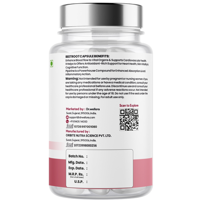 Beetroot Capsules with Beetroot Extract, Grape Seed & L-Arginine – Blood Flow & Energy Support