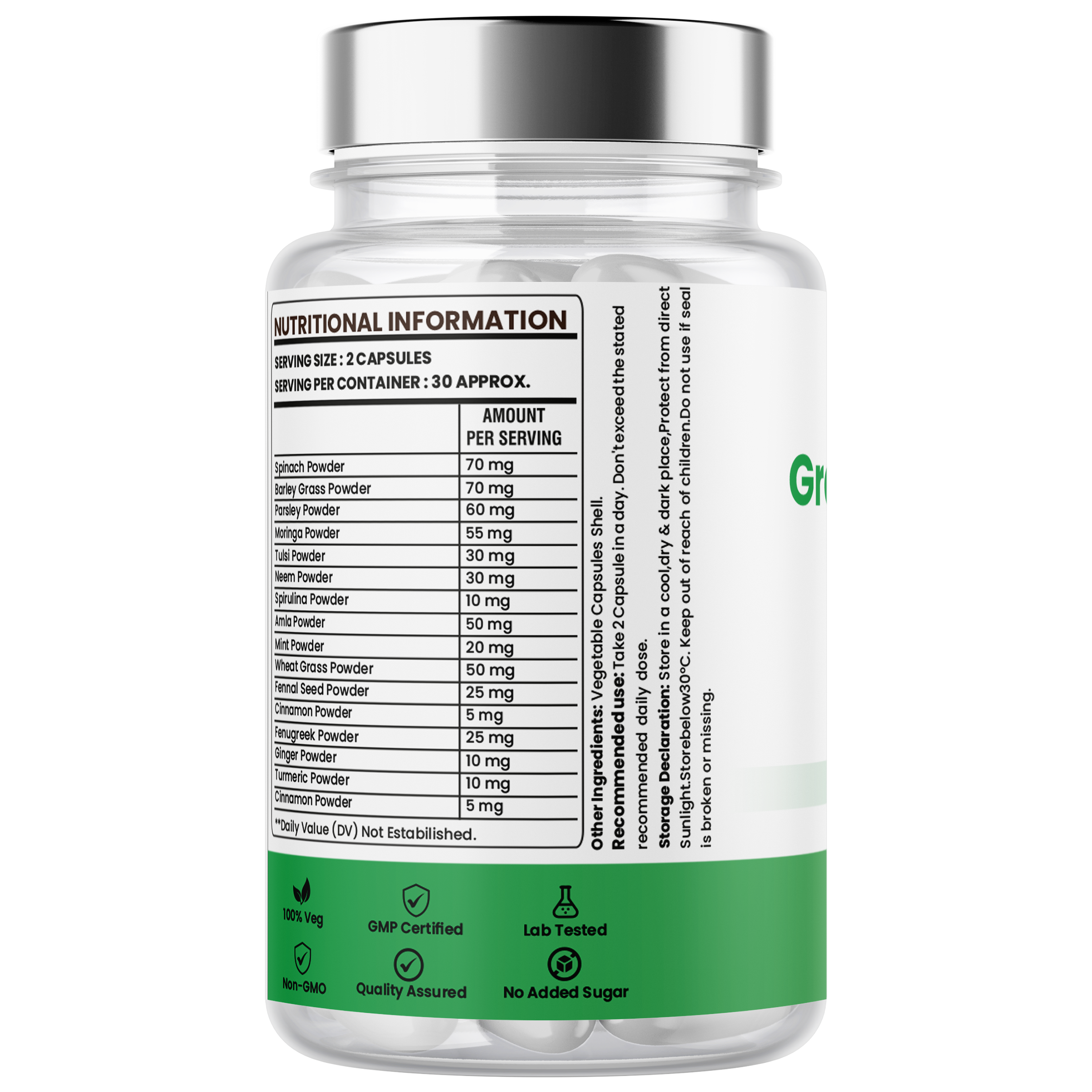 Green Superfood Capsules with Spinach, Barley Grass & Wheatgrass – Energy, Immunity & Daily Wellness