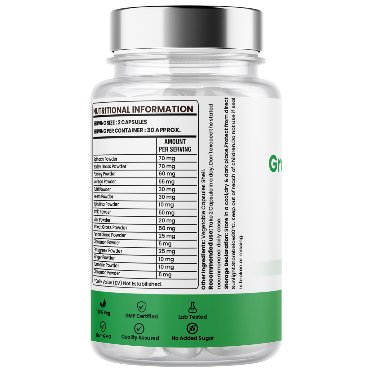 Green Superfood Capsules with Spinach, Barley Grass & Wheatgrass – Energy, Immunity & Daily Wellness
