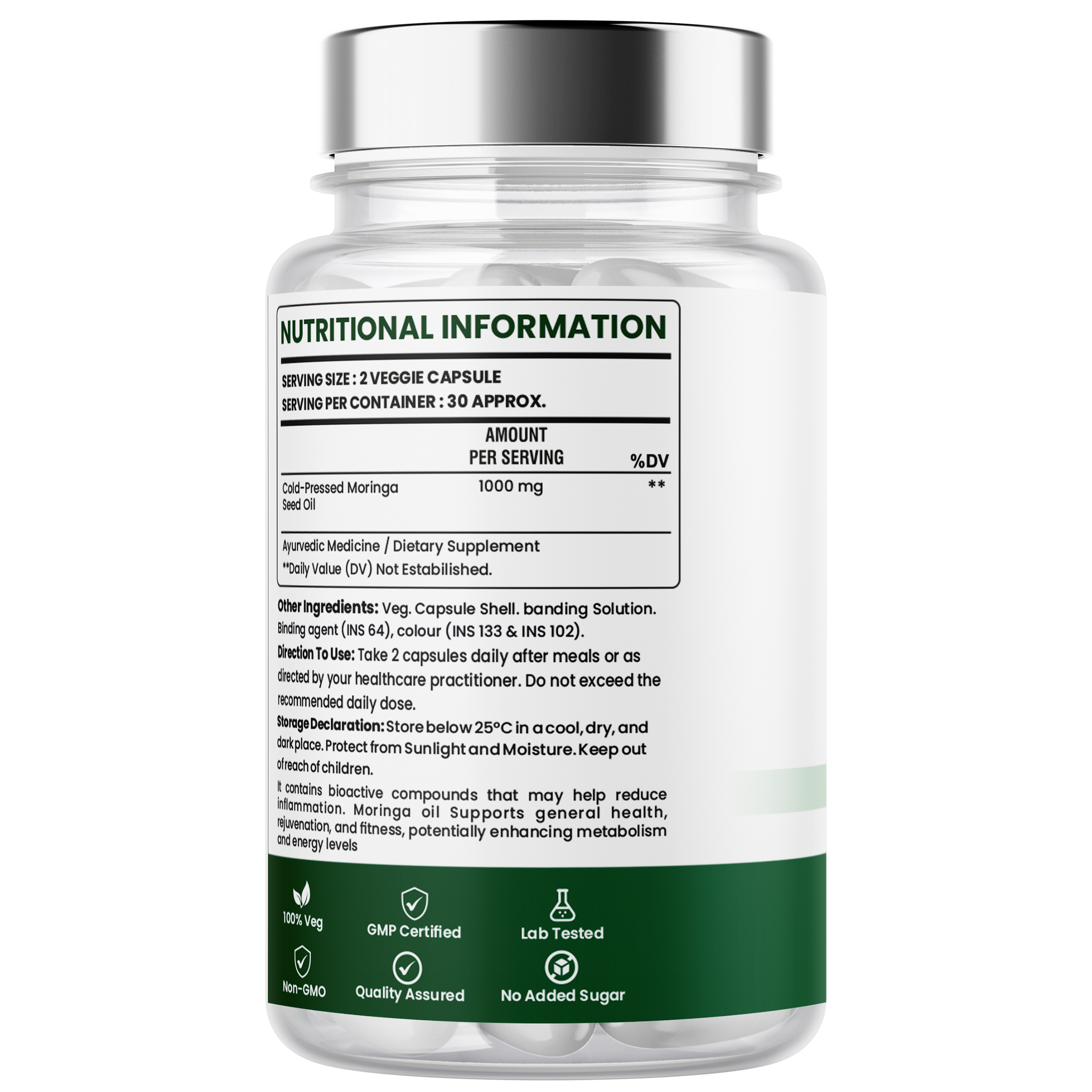 Moringa Seed Oil Capsules – Cold-Pressed Morning Glory Seed Oil for Skin, Hair & Daily Wellness