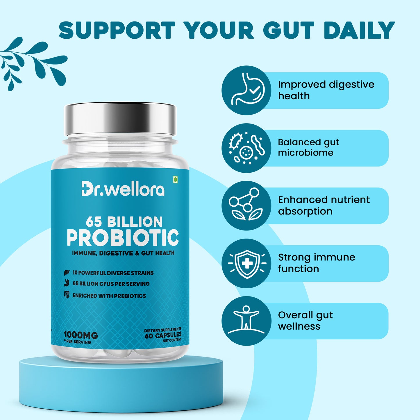 Probiotic 65 Billion Capsules – Gut Health & Immunity (60 Caps)