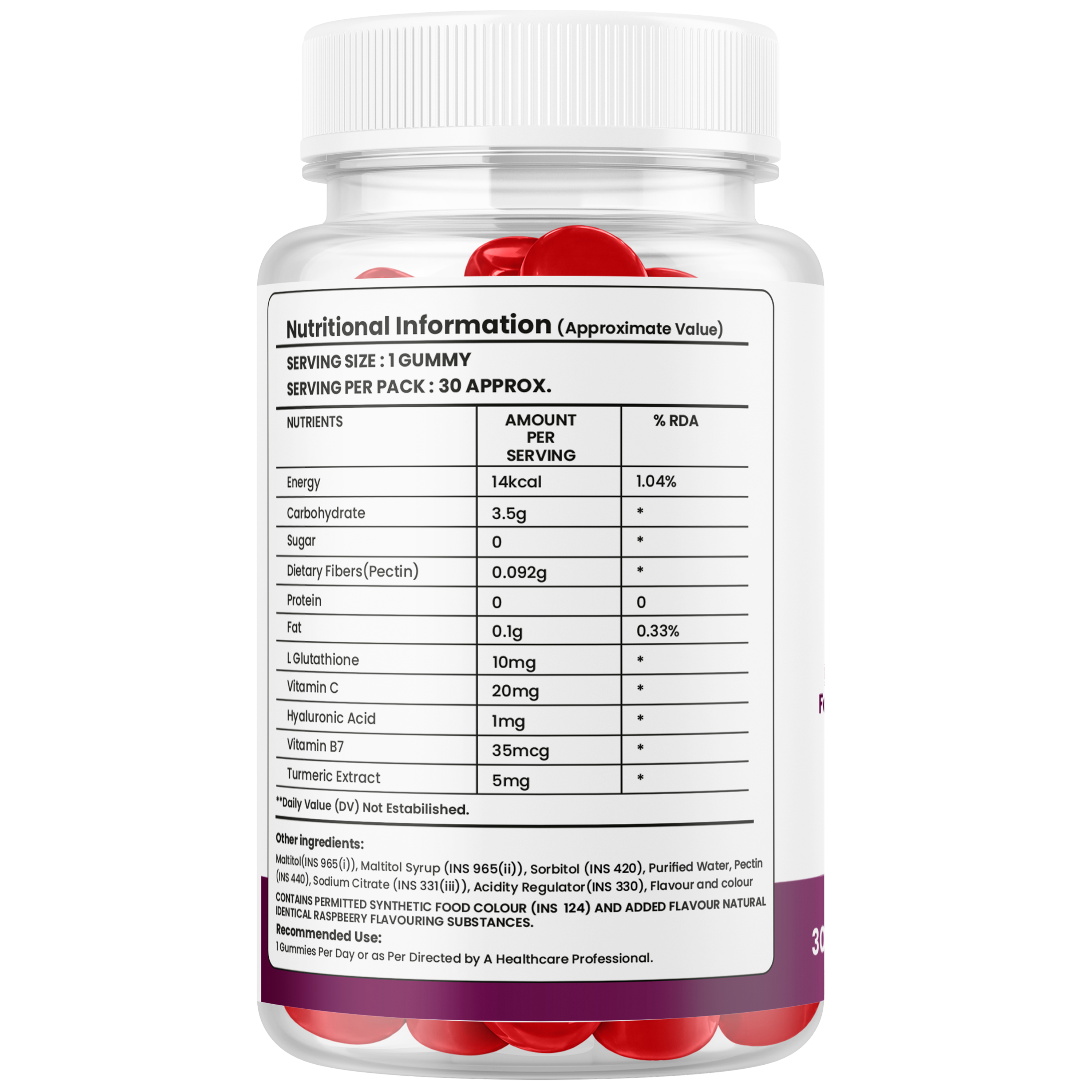Skin Care Gummies with Glutathione, Vitamin C & Hyaluronic Acid – Hydration & Healthy-Looking Skin Support