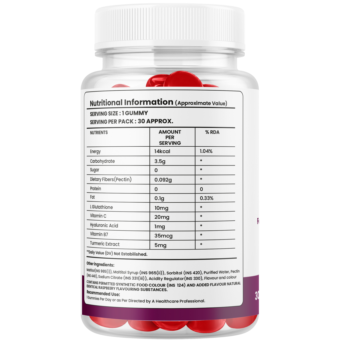 Skin Care Gummies with Glutathione, Vitamin C & Hyaluronic Acid – Hydration & Healthy-Looking Skin Support