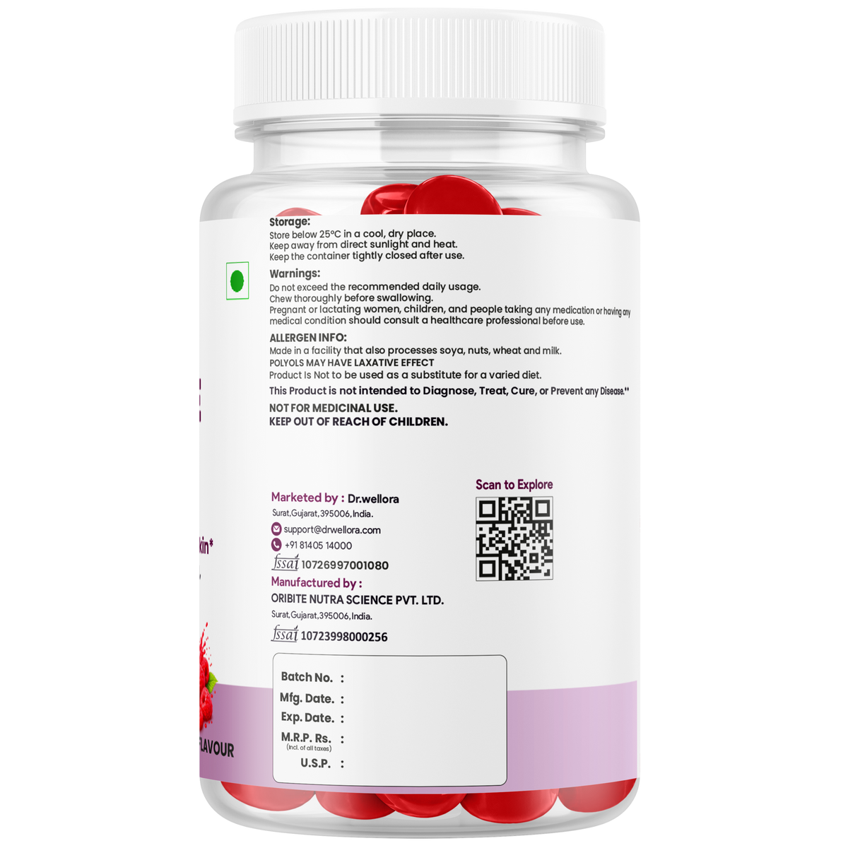 Skin Care Gummies with Glutathione, Vitamin C & Hyaluronic Acid – Hydration & Healthy-Looking Skin Support