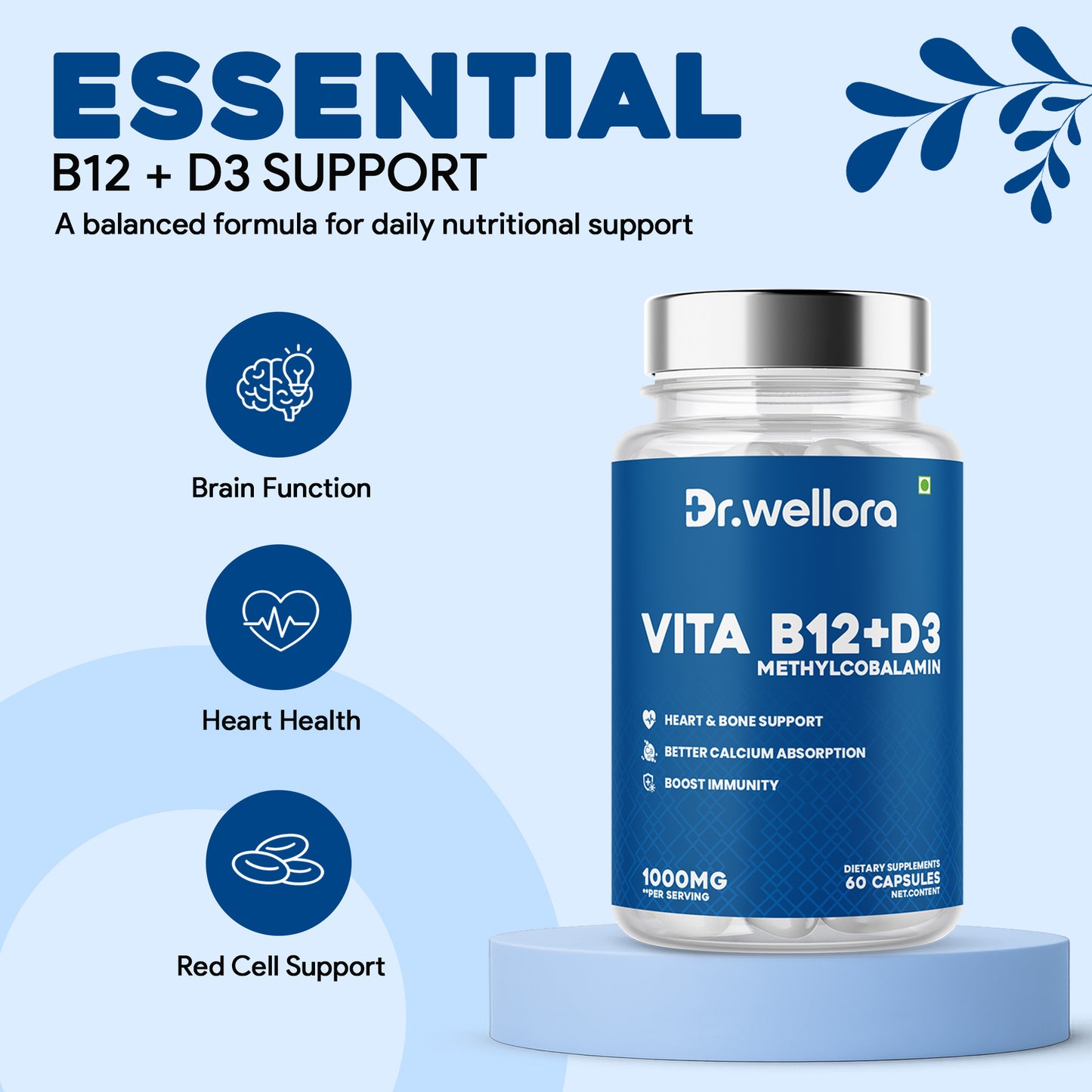 Vita B12 + D3 Capsules – Energy & Bone Support (60 Caps)