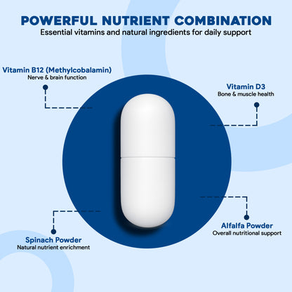 Vita B12 + D3 Capsules – Energy & Bone Support (60 Caps)