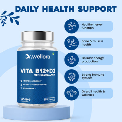 Vita B12 + D3 Capsules – Energy & Bone Support (60 Caps)
