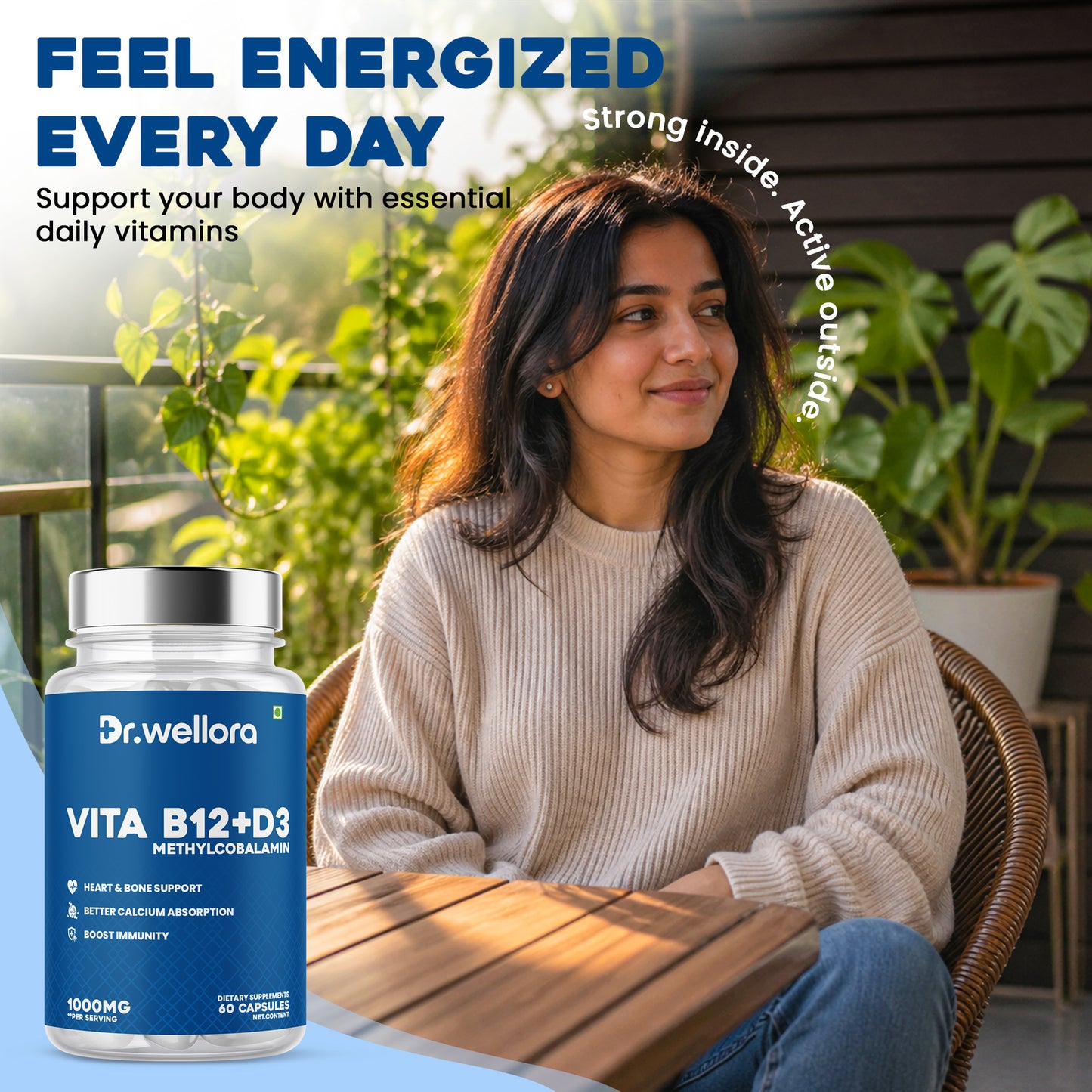 Vita B12 + D3 Capsules – Energy & Bone Support (60 Caps)