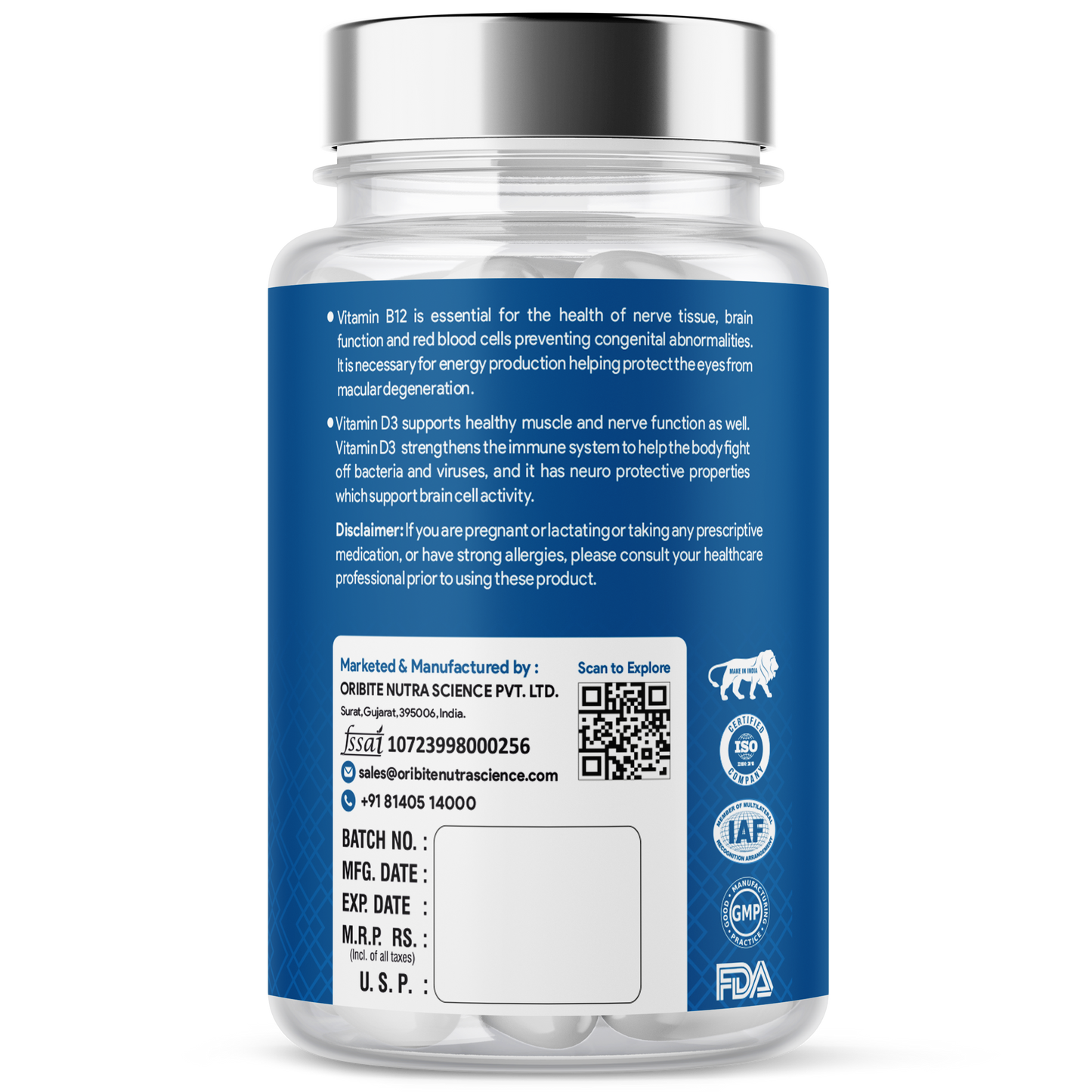 Vita B12 + D3 Capsules – Energy & Bone Support (60 Caps)