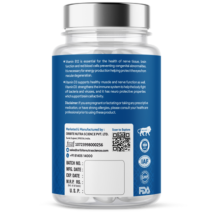 Vita B12 + D3 Capsules – Energy & Bone Support (60 Caps)