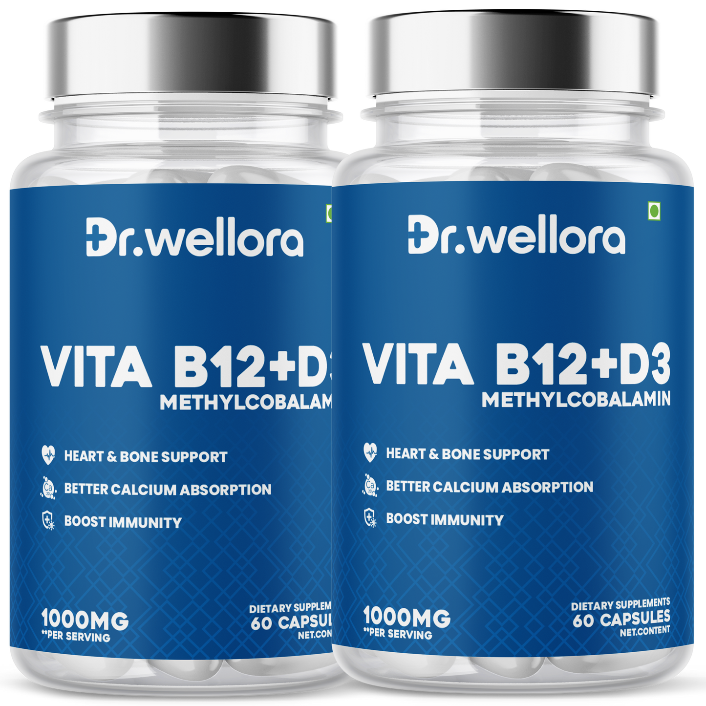Vita B12 + D3 Capsules – Energy & Bone Support (60 Caps)