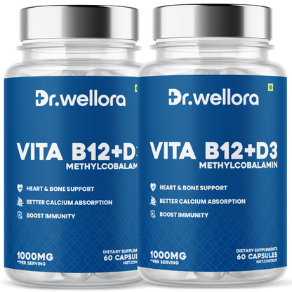 Vita B12 + D3 Capsules – Energy & Bone Support (60 Caps)