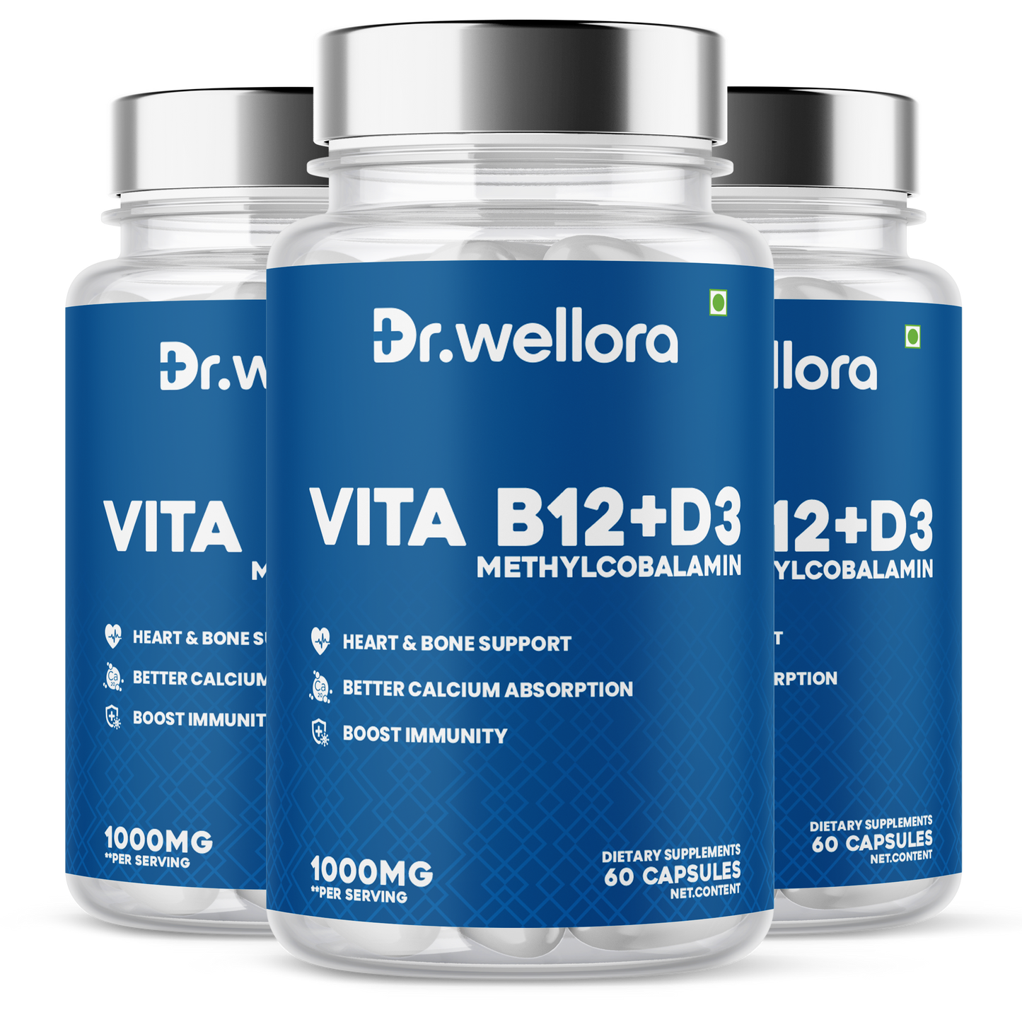 Vita B12 + D3 Capsules – Energy & Bone Support (60 Caps)
