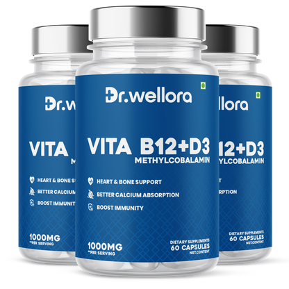 Vita B12 + D3 Capsules – Energy & Bone Support (60 Caps)