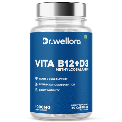 Vita B12 + D3 Capsules – Energy & Bone Support (60 Caps)